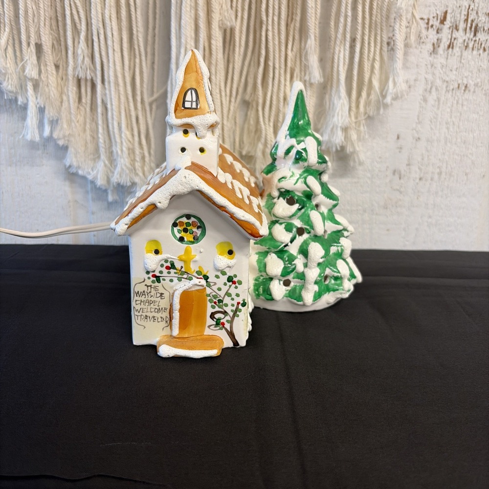 RARE! Vintage Department 56 Wayside Chapel Church Snow Village w/ Blue Bird
